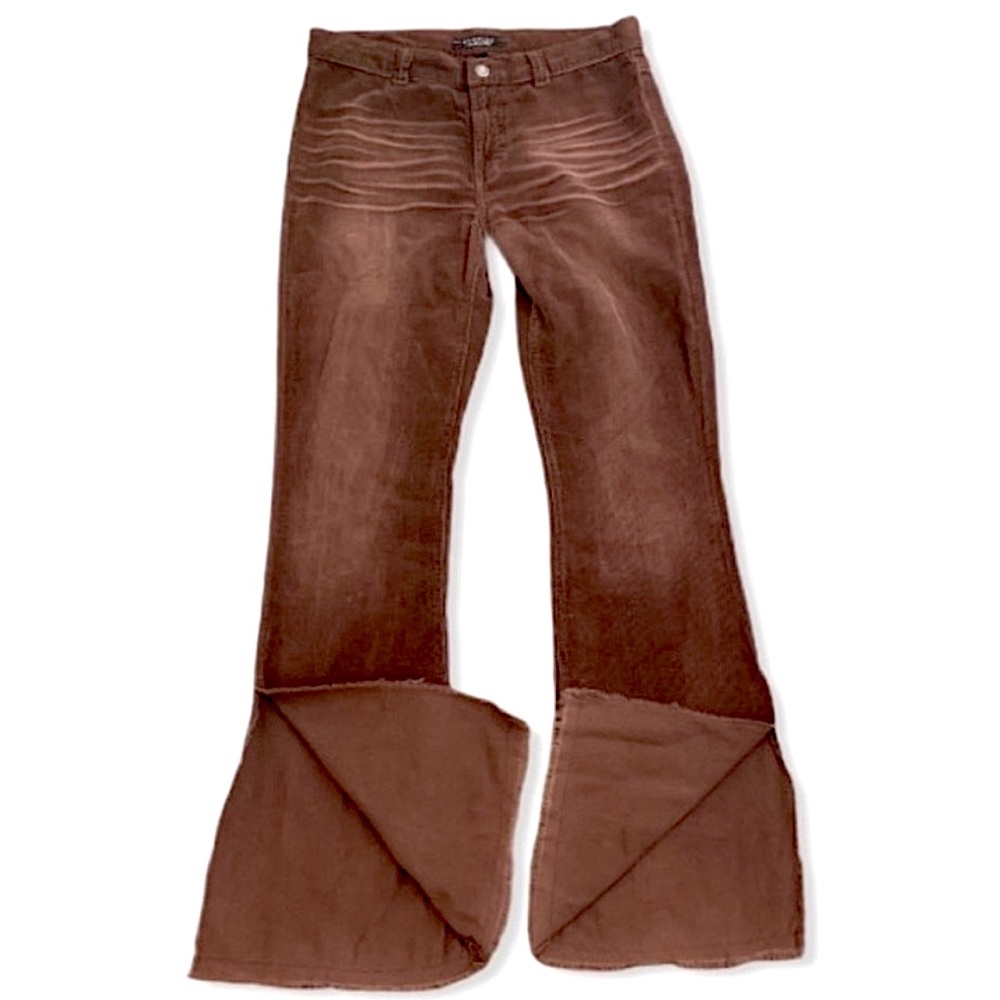 Y2K Rampage Brown Corduroy Raw Hem Cuff Slit Pants Vintage Festival Boho Retro 5
